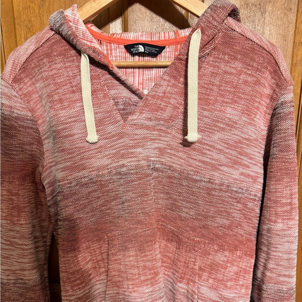 The North Face pullover hooded sweatshirt, size medium, red white and black